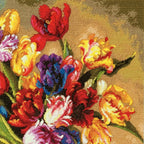Buy now Dimensions Gold Collection Counted Cross Stitch Kit, Parrot Tulips, 14 Count Black Aida, 12'' x 15'' at indiglob india