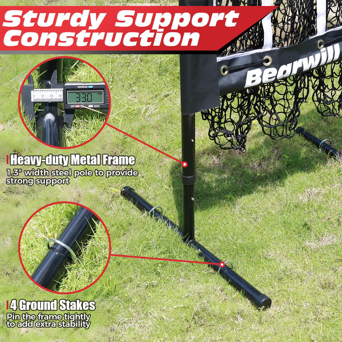 Bearwill Pitching Net, 9 Hole Baseball Pitching Net with Strike Zone