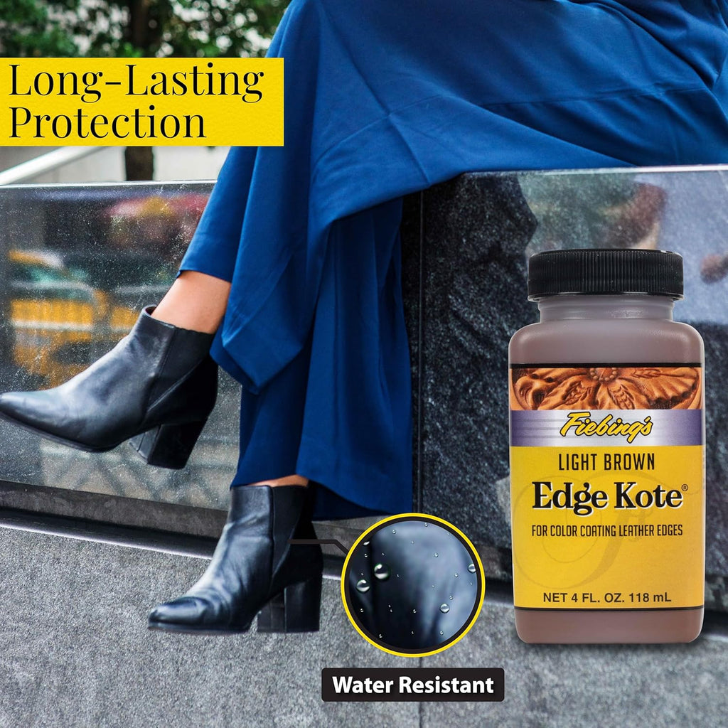Buy now Fiebing's Edge Kote (4oz, Light Brown) - Leather Edge Paint for Shoes, Furniture, Purses, Couches, Belts - Flexible, Water Resistant, Semi Gloss Color Coating Leather Dye to Protect Natural Edges at indiglob india