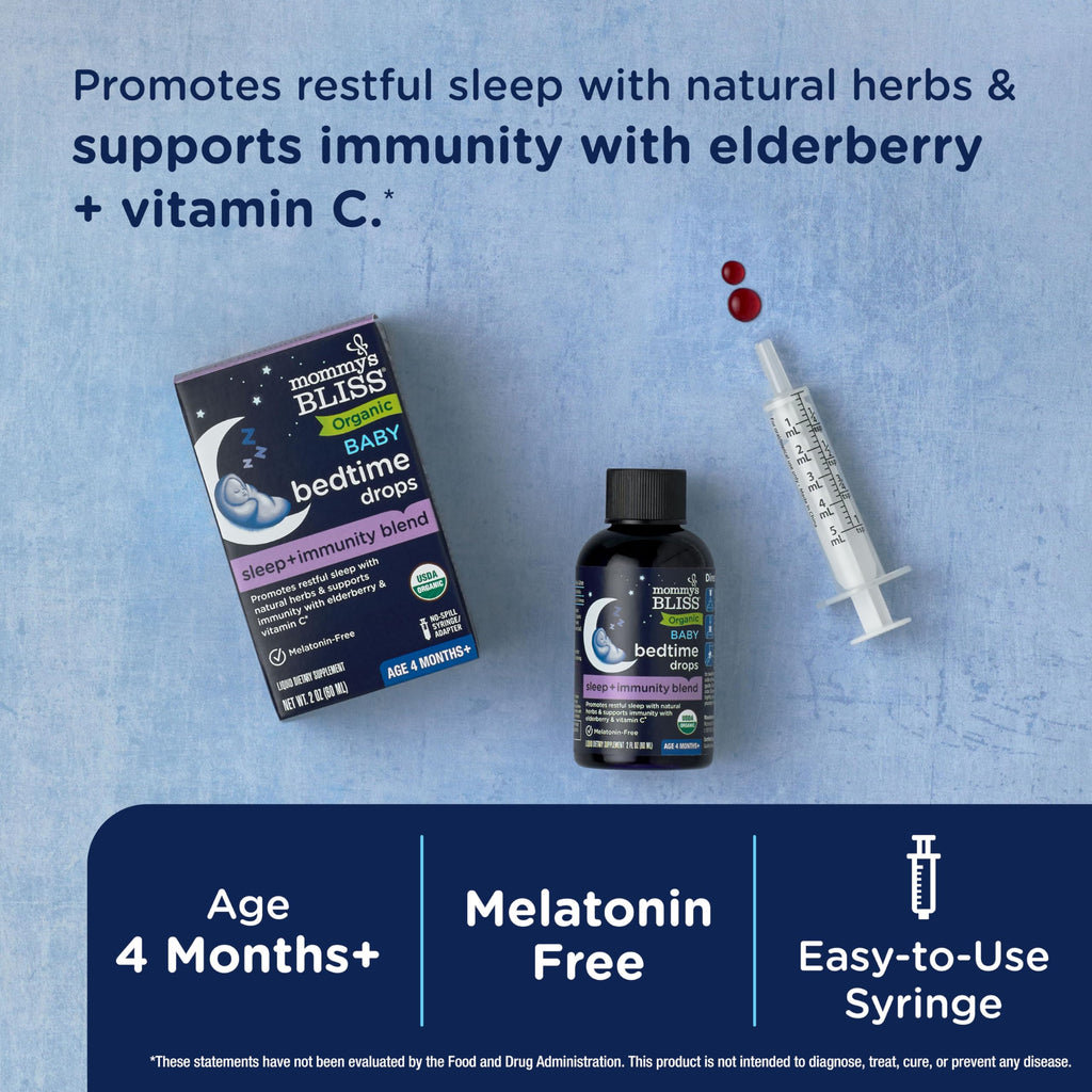 Mommy's Bliss Organic Baby Bedtime Drops + Overnight Immunity Support*, Promotes Restful Night, Melatonin Free, Age 4 Month+, 2 Fl Oz
