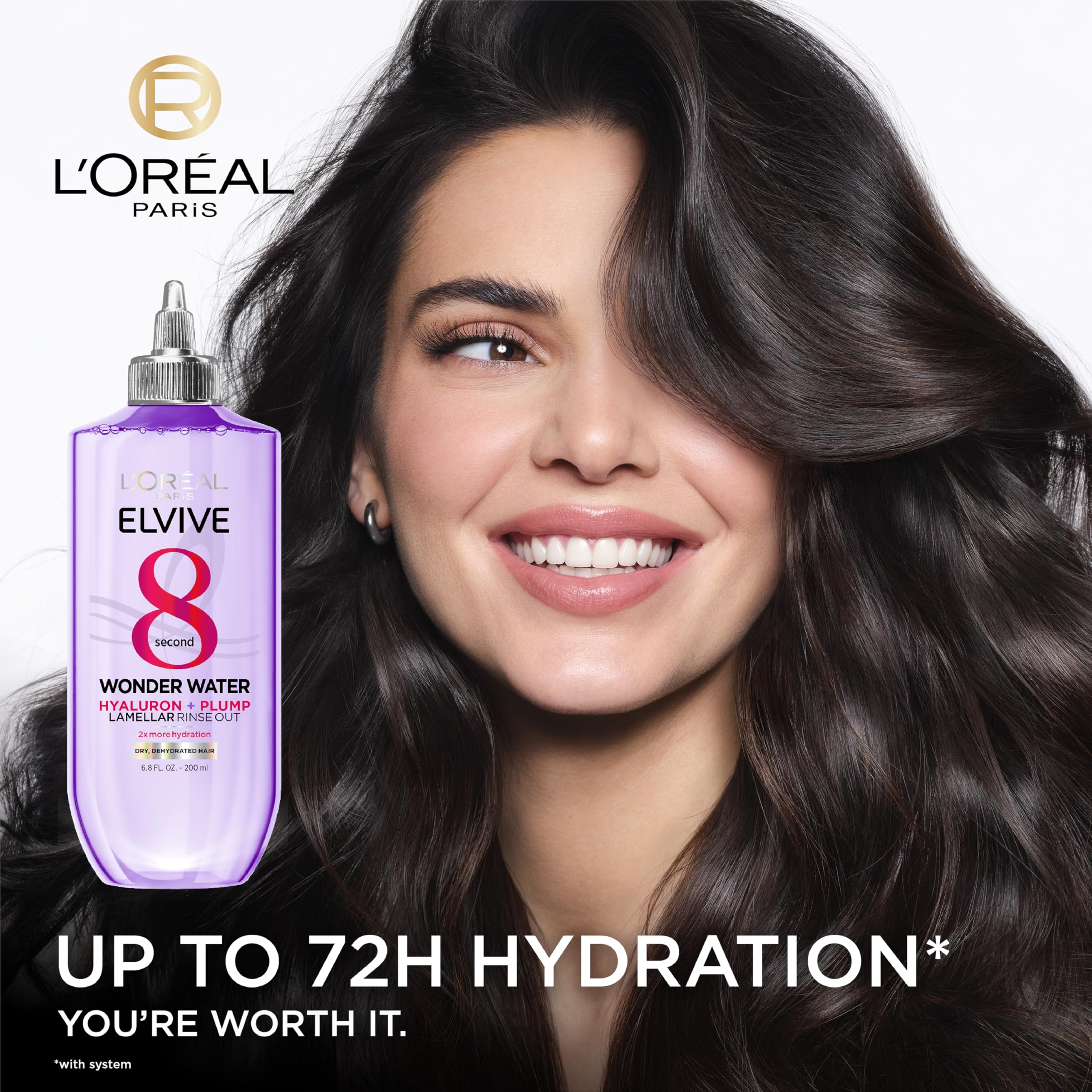 L'Oreal Paris Elvive Hyaluron Plump Flash Hydration Wonder Water Hair Rinse, 8 Second Hydrating Hair Care Treatment for Soft, Shiny Hair, 6.8 Fl Oz