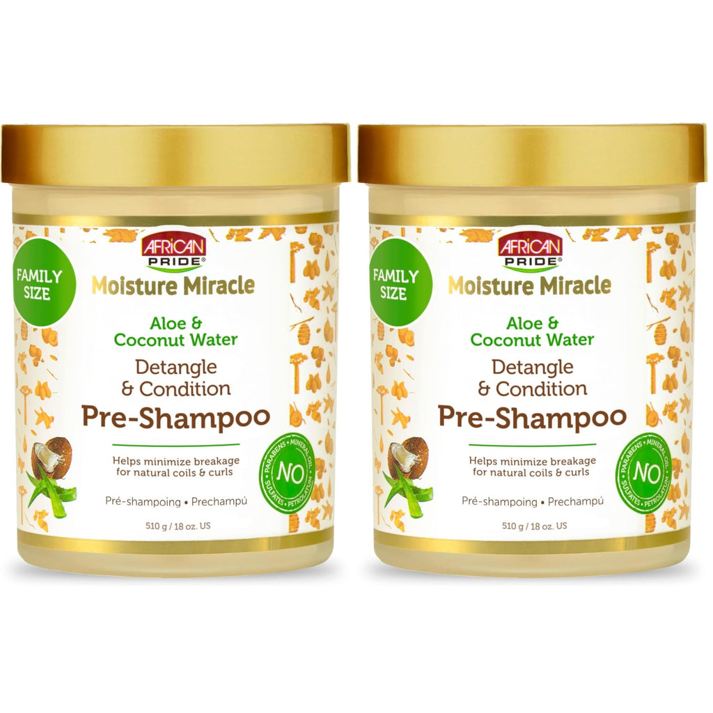 African Pride Moisture Miracle Pre-Shampoo Hair Detangler, 18 Oz | Aloe & coconut water pre-poo softens and detangles curls and coils; minimizes breakage on wash day