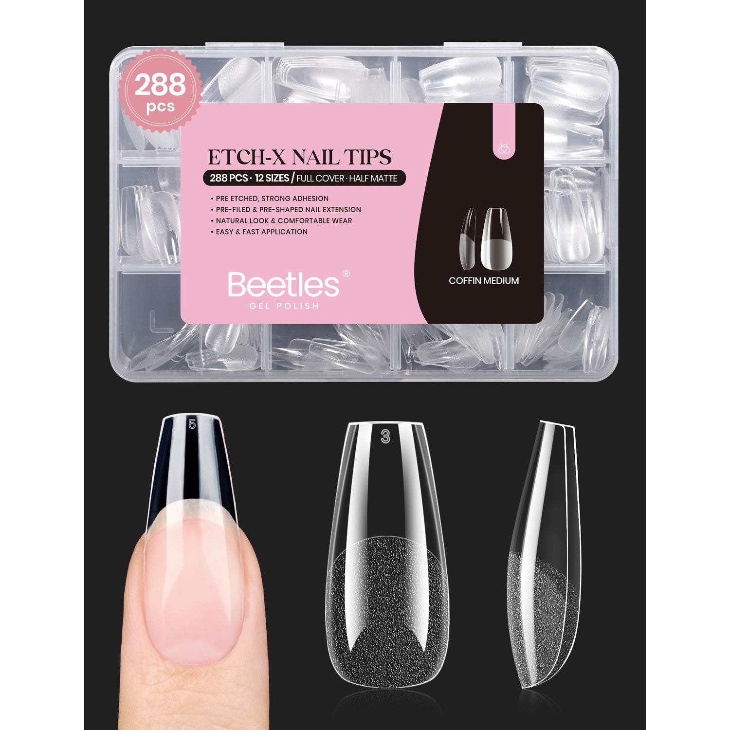 Buy now beetles Gel Polish 2Pcs 15ml Nail Glue Kit for Acrylic Nails, 5 in 1 Super Strong Brush in Nail Gel Glue for False Nails Tips and Gel Nail Polish Led Lamp Required 2-2-Coffin Medium 288pcs (Etch X Nail Tips) at indiglob india
