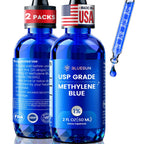 Bluesun Methylene Blue Drops 1% Pharmaceutical Grade - USA Made, Formaldehyde-Free, 3rd-Party Tested, USP Purity, GMO-Free, Alcohol-Free, COA included - 2 Fl Oz(60mL) Cobalt Blue Glass 10mg/mL, 2 Pack