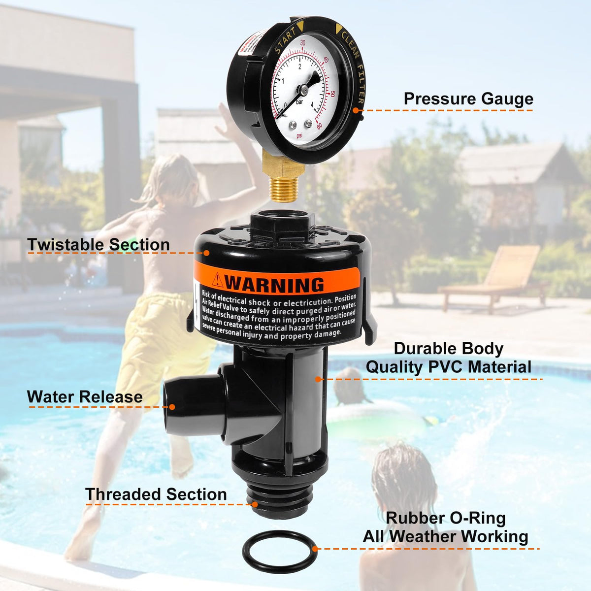 Air Relief Valve Assembly with Gauge, 100% Authentic, available at Curat Cart. Durable PVC material ensures quality and reliability.