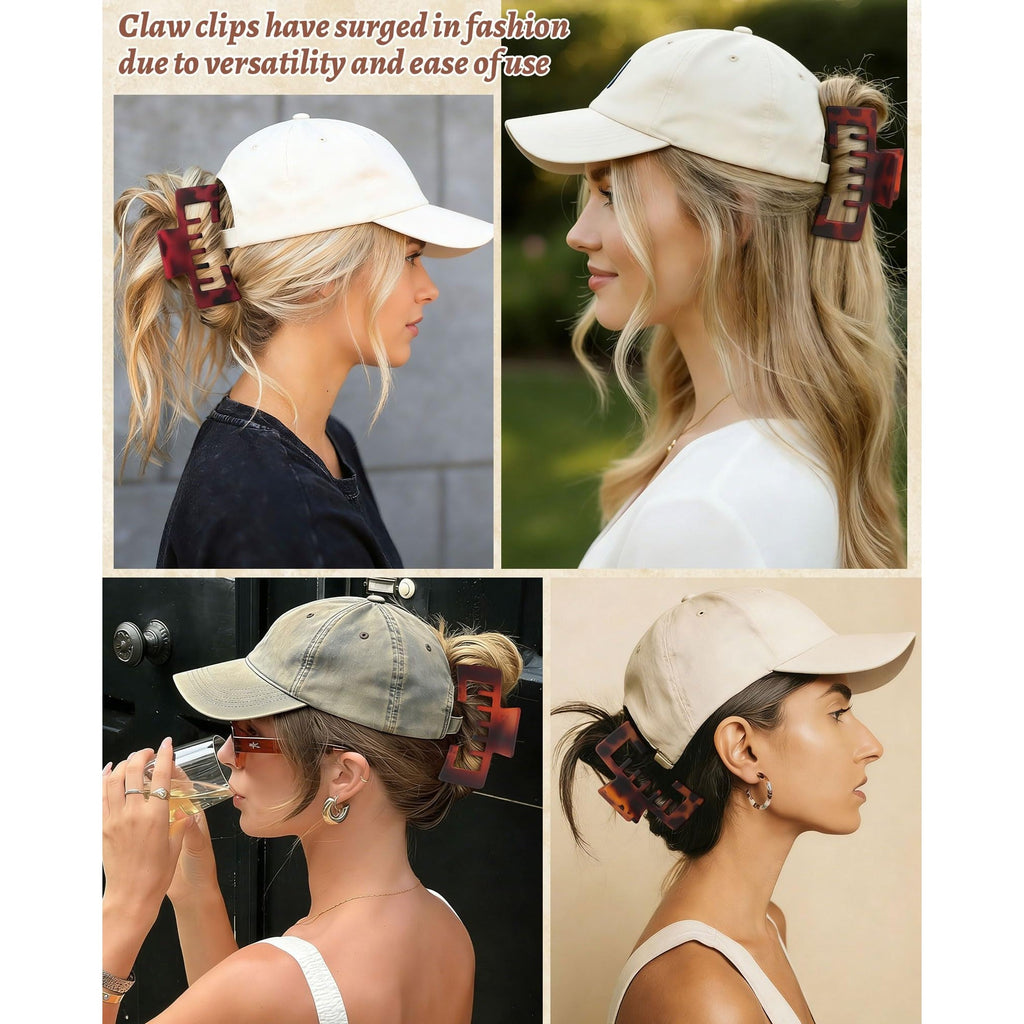 Stylish claw clips fit under baseball caps, perfect for casual looks. Premium imported design enhances ease of use.