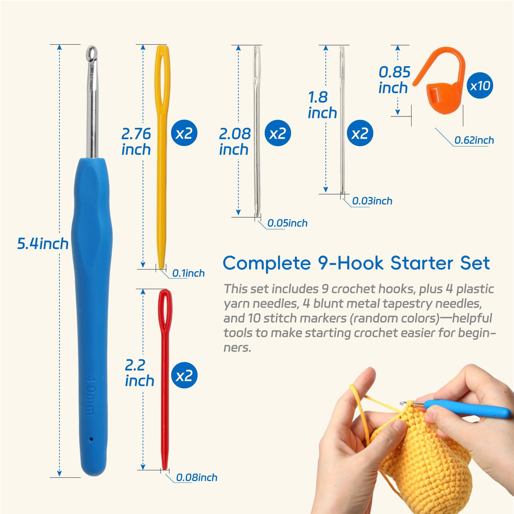 Flickzo Ergonomic Crochet Hooks Set in official packaging, featuring 9 hooks and accessories for seamless crochet at Curat Cart.