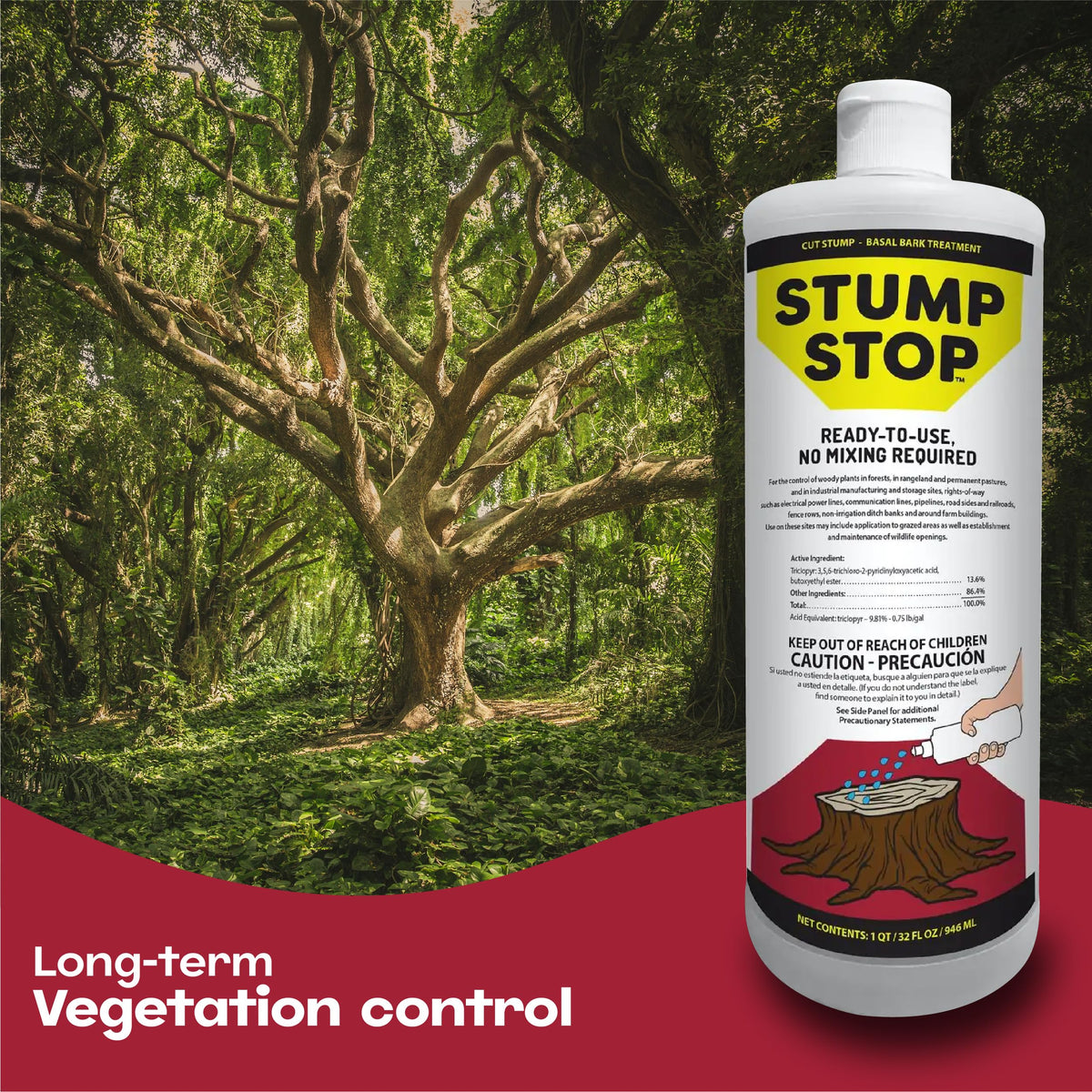 Ready-to-use Stump Stop - 32 Fl. Oz - Stump Killer - Tree and Bush Killer - Control Woody Plant - Ideal for Forest, Pastures, Roadsides, Fence Lines, Wildlife Areas and More - with Omni Depot Gloves