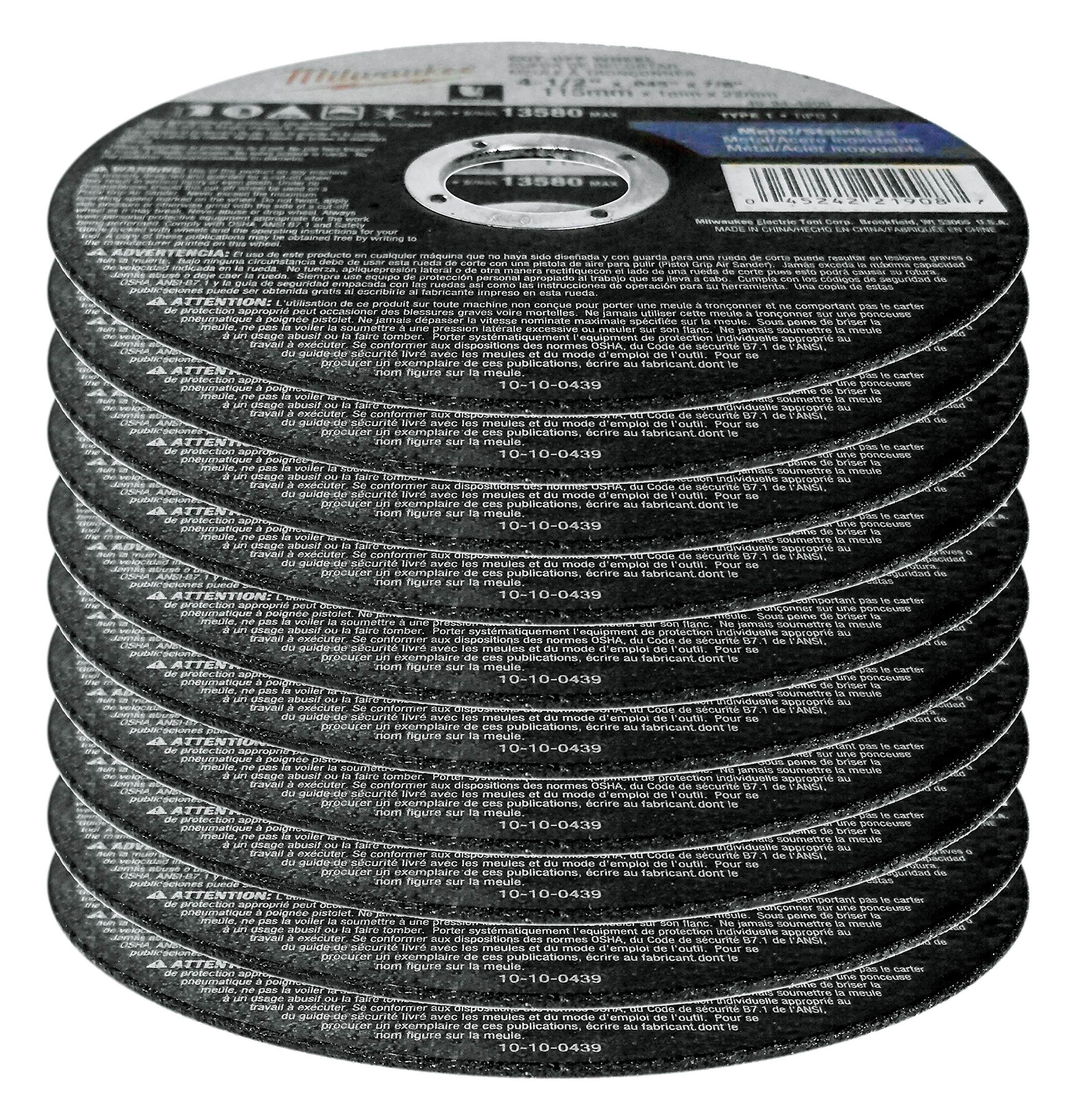 Buy now Milwaukee 10 Pack - 4 1 2 Cutting Wheels For Grinders - Aggressive Cutting For Metal & Stainless Steel - 4-1/2" x .045 x 7/8-Inch | Flat Cut Off Wheels at indiglob india