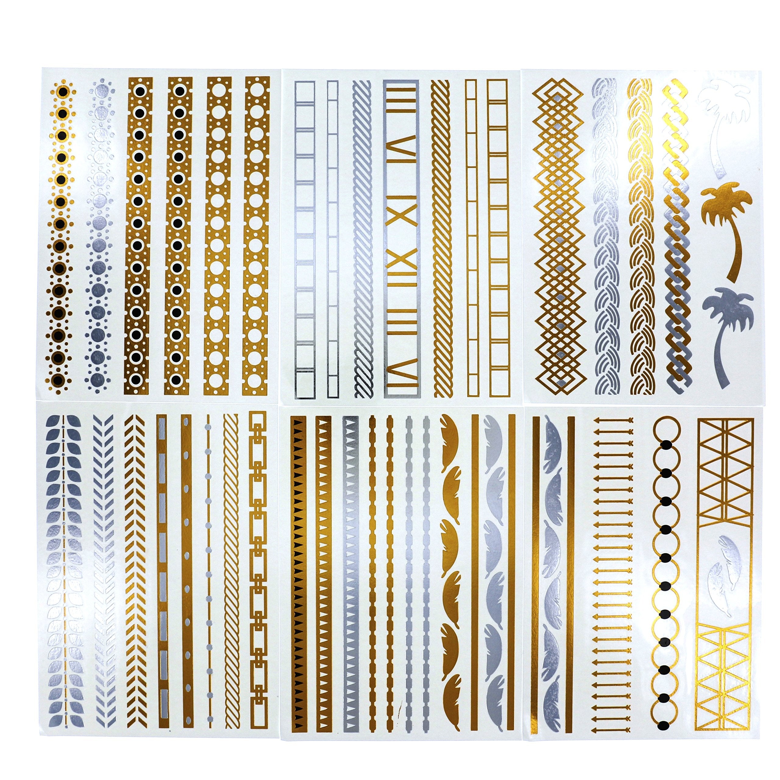 Buy now Metallic Temporary Tattoos- 6 Sheets of Gold & Silver Long Lasting Fashion Designs (Series 3)- Temporary Flash Tattoo is Water Resistant, Easy Apply- Bachelorette Party Supplies- Stocking Stuffer Gift at indiglob india