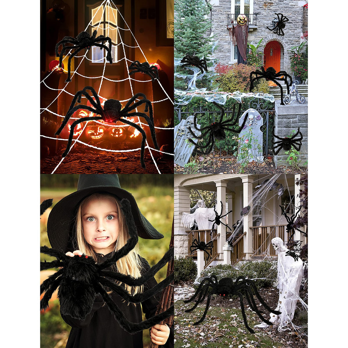 HOPOCO Halloween Plush Spider Set, 6 Pack Scary Fake Spiders in Different Sizes for Indoor Outdoor Halloween Decorations, Haunted House, Yard, Home, Party Decor