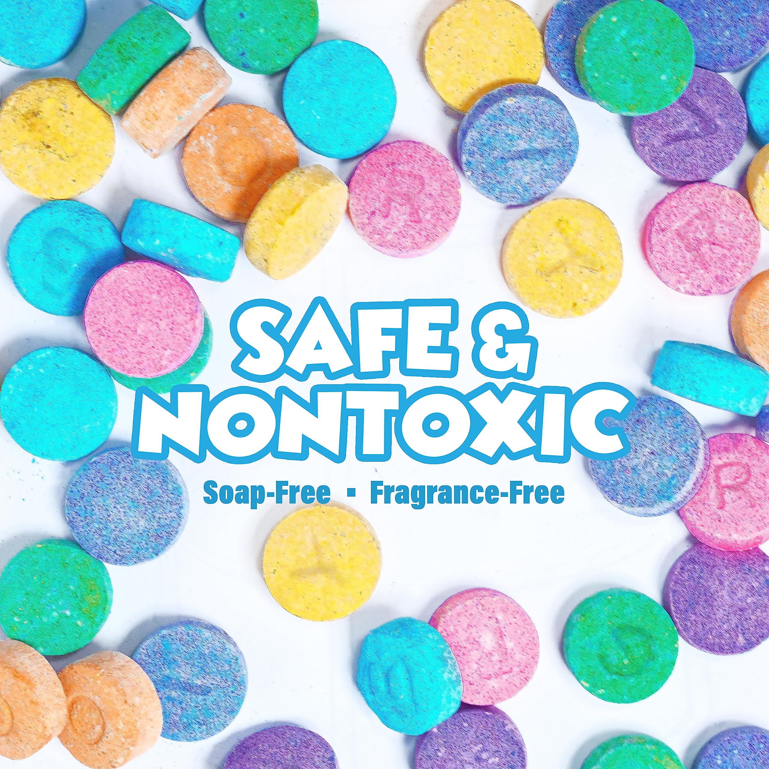 Tub Works® Bath Color Fizzies, 150 Count | Nontoxic & Fragrance-Free | Fizzy, Bath Color Tablets for Kids | Create Colorful Water Water Tablets in 7 Colors for Variety | Bath Bombs for Kids Bathtub