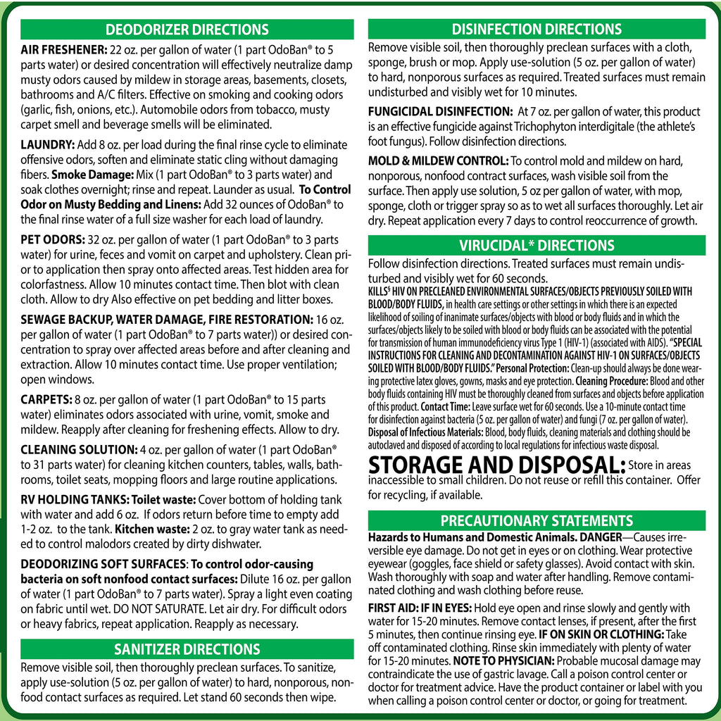 OdoBan Disinfectant Odor Eliminator and All Purpose Cleaner Concentrate, Original Eucalyptus Scent, 1 Gallon