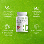 Myo-Inositol & D-Chiro Inositol Supplement for Women (40:1) | 2,050mg Per Serving | 240 Veggie Capsules | with Folate, Vitamin D3 & Vitex | Hormonal Balance & Cycle Support | Non-GMO