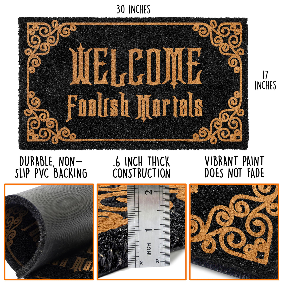 Welcome Foolish Mortals Doormat 30x17 Inch Haunted Mansion Welcome Mat Coir