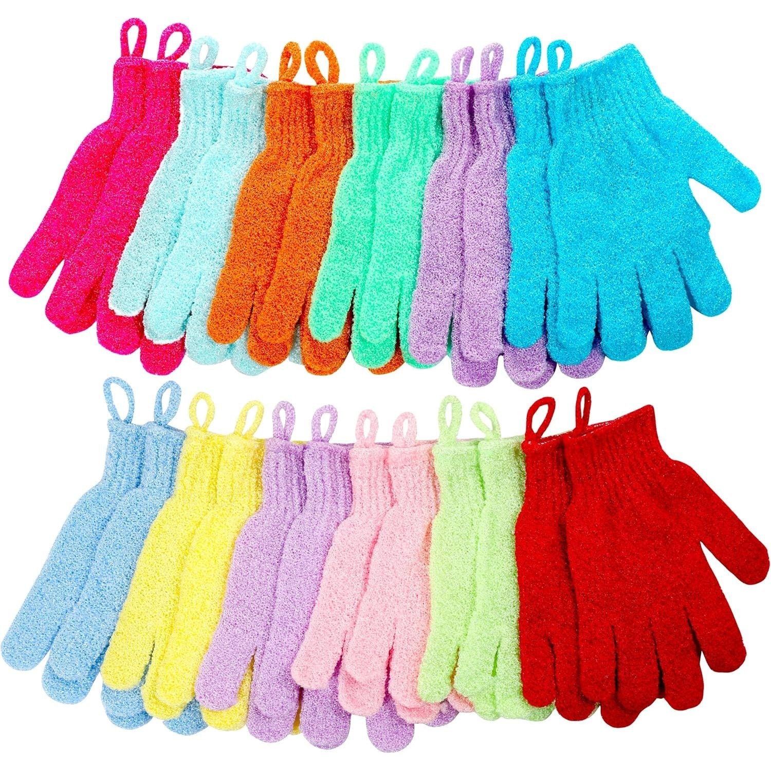 Buy now Shower Gloves,24 Pcs Exfoliating Bath Gloves,Body Scrub Gloves with Hanging Loop for Beauty Spa Massage Skin Shower Body Scrubber-12 Colors at indiglob india