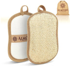 Almooni Natural Loofah Exfoliating Body Scrubber, Shower Sponge 2 Count | Natural Egyptian Loofah, Exfoliating Sponge for Face and Body, Bath Shower Loofah Sponge for Women and Men, 2 count pack