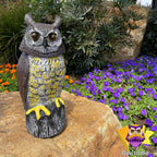 Owlsome Solar Owl with Glowing Eyes, Rotating Head, Hoot Sound, Motion Detector and Silent Mode, Plastic Owl Garden Sculpture, Garden Decoration