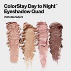 Revlon ColorStay Day to Night Eyeshadow Quad, 505 Decadent, 0.16 oz | Longwear eyeshadow quad with velvety, blendable matte & shimmer shades. Crease & smudge proof. Up to 24hr wear.