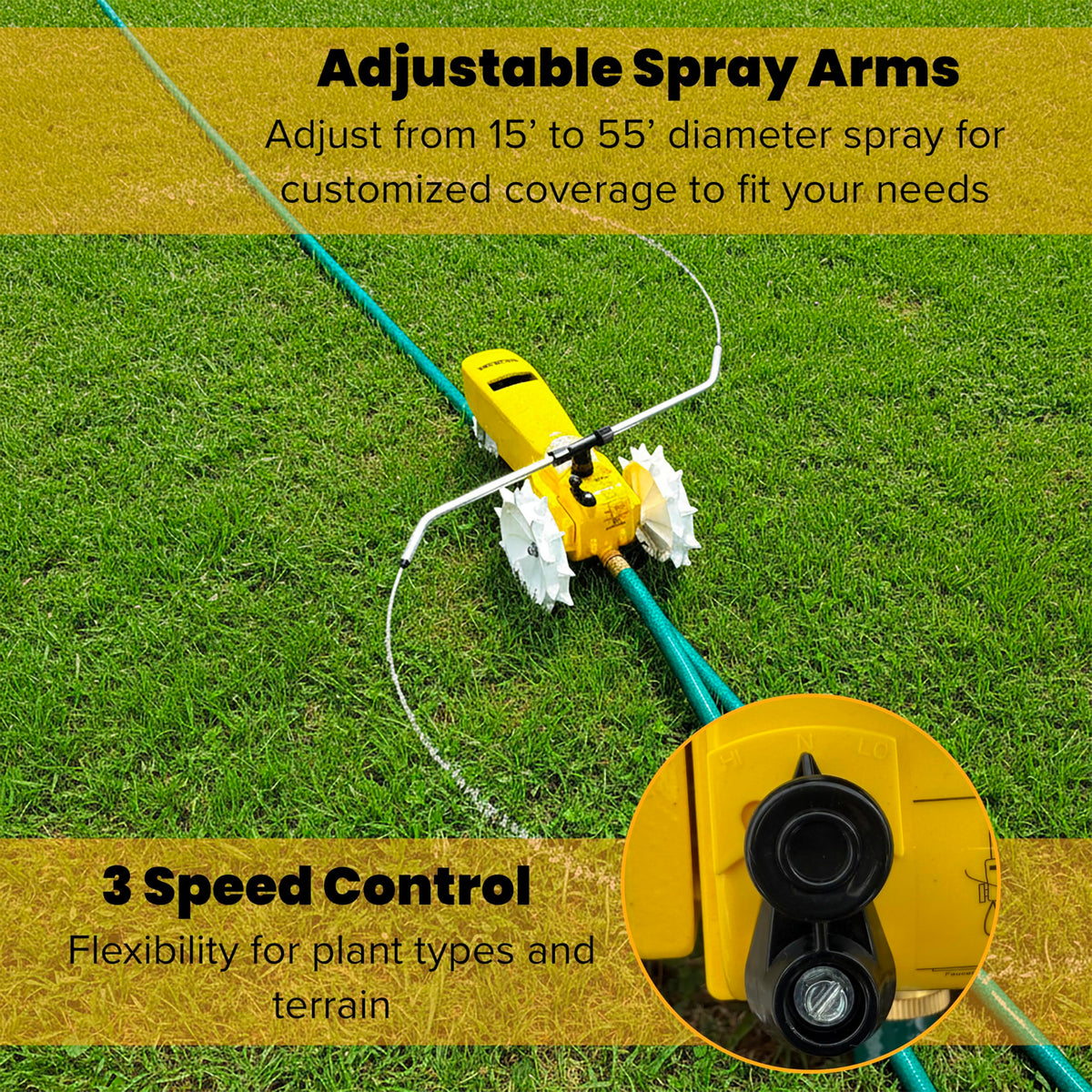 Nelson Rain Train 13,500 Square Feet Cast Iron Outdoor Lawn Traveling Water Sprinkler for Yard, and Garden, with Auto Shut Off, Yellow