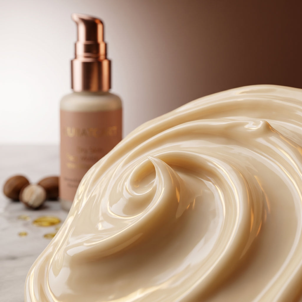 Close-up macro shot showing the thick, creamy texture of CURAT CART Rich Hydration Cream for dry skin.
