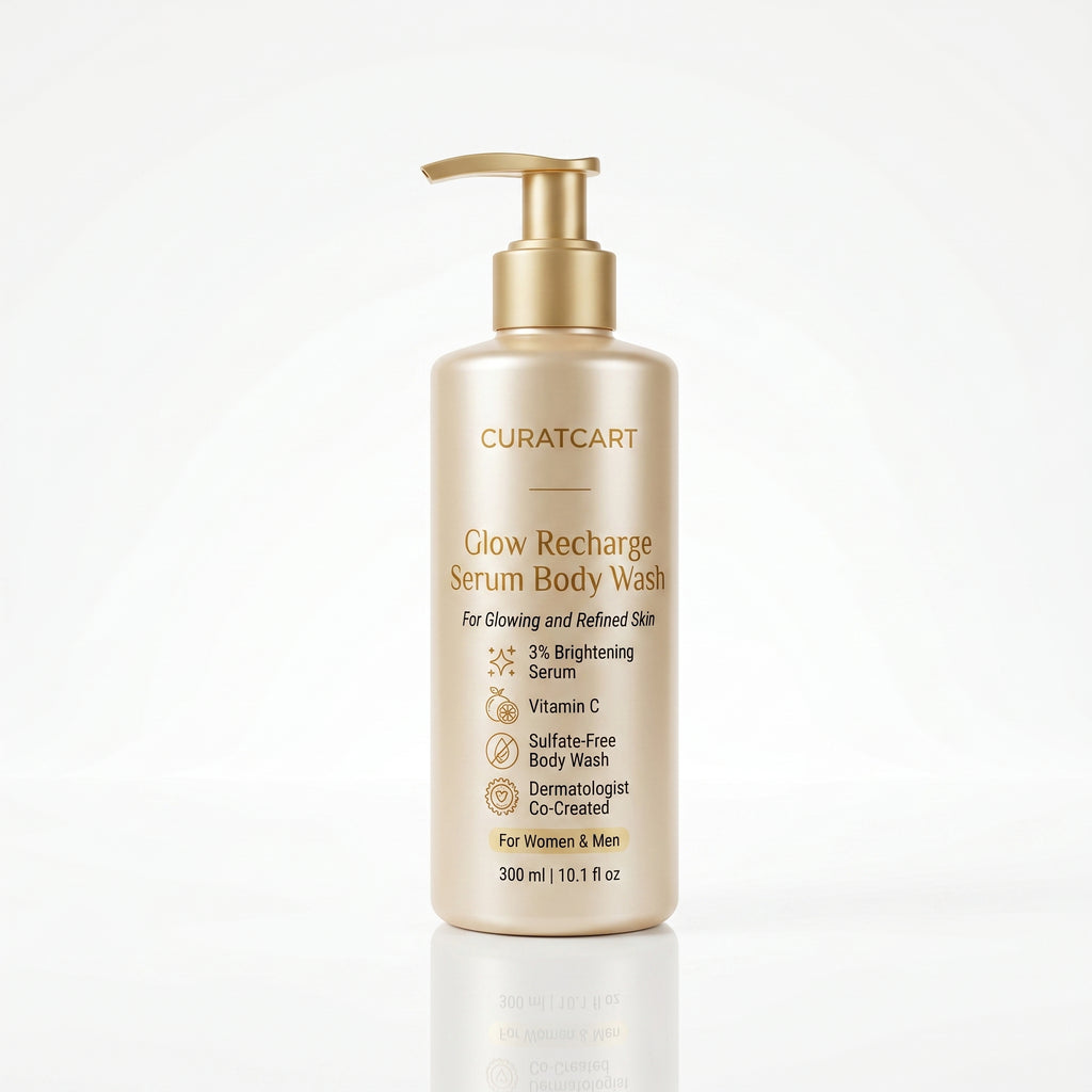 CuratCart Glow Recharge Serum Body Wash | with 3% Brightening Serum & Vitamin C | Sulfate-Free Daily Cleanser for Refined Skin | Dermatologist Co-Created | 300ml (10.1 fl oz)