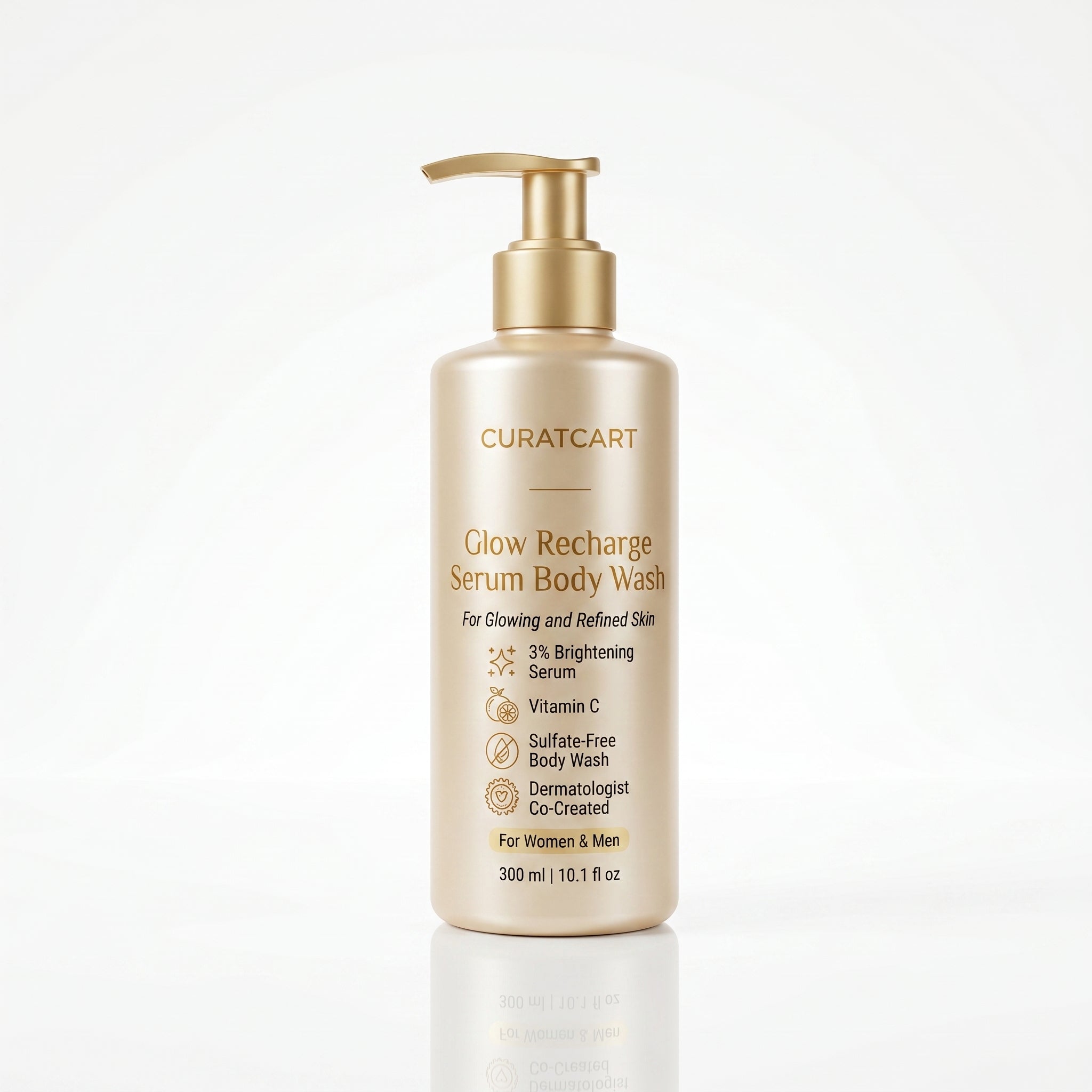 CuratCart Glow Recharge Serum Body Wash | with 3% Brightening Serum & Vitamin C | Sulfate-Free Daily Cleanser for Refined Skin | Dermatologist Co-Created | 300ml (10.1 fl oz)