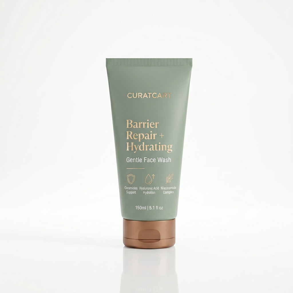 CuratCart Barrier Repair & Hydrating Gentle Face Wash | with Ceramides, Hyaluronic Acid & Niacinamide | Daily Cleanser for Sensitive Skin | 150ml (5.1 fl oz)