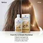 Before and after photos demonstrating how CURAT CART Thickening Shampoo transforms fine and damaged hair into deeply nourished, voluminous hair.