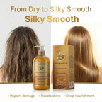 Before and after photos demonstrating how CURAT CART Conditioner for all hair types transforms dry hair into silky smooth, radiant hair.
