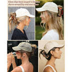 Versatile claw clips designed for use with baseball caps; enhances style and functionality for casual looks.