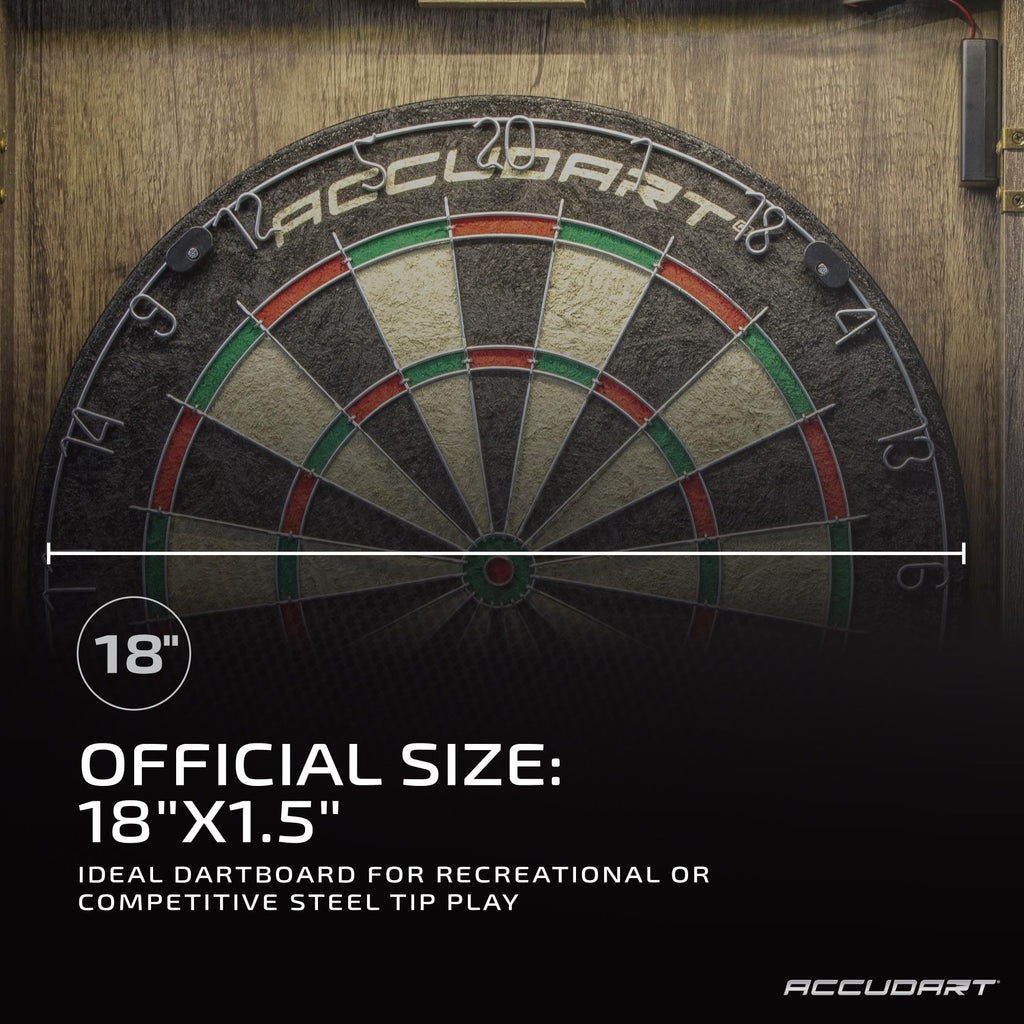 Accudart Match Pro Dartboard Cabinet offers official 18" size, ideal for recreational or competitive play. Available at Curat Cart.