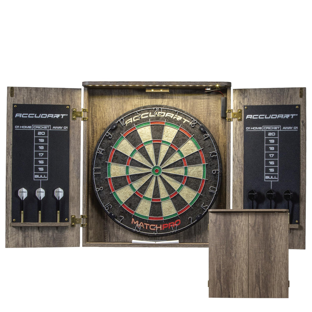 Accudart Match Pro Dartboard Cabinet with quality wood finish, 100% Authentic, available at Curat Cart for dart enthusiasts in India.