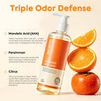 Acidified Body Wash in official packaging, featuring mandelic acid, persimmon, and citrus for effective odor defense. Available at Curat Cart.