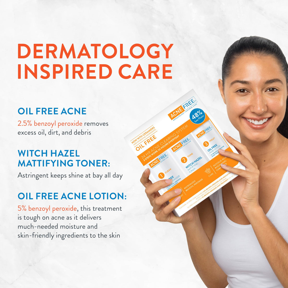 Acne Free 3 Step treatment kit with dermatologist-inspired care. Imported for optimal acne management and hydration.