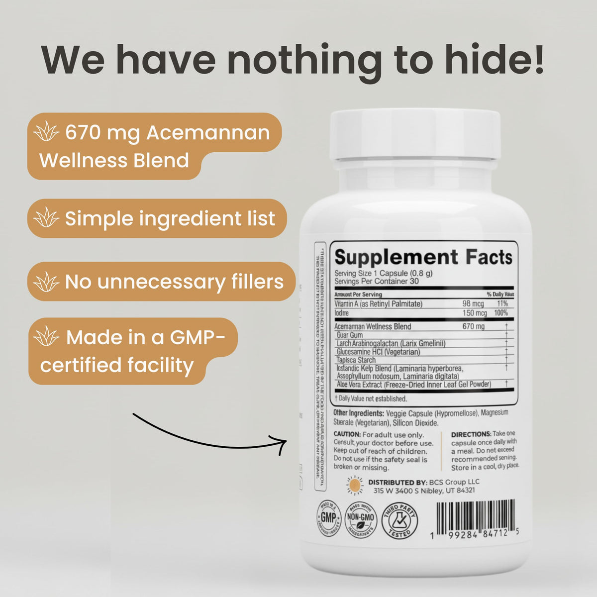 Explore the Acemannan Aloe Vera Supplement, specially curated by Curat Cart with 670 mg of wellness blend and no fillers.