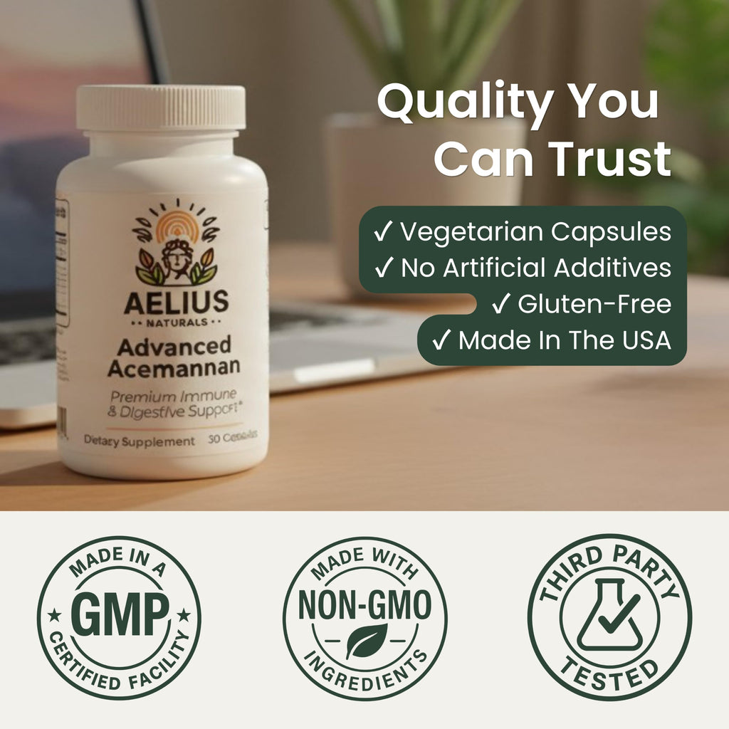 Premium imported Acemannan Aloe Vera Supplement in vegetarian capsules, trusted quality from Curat Cart for digestive support.