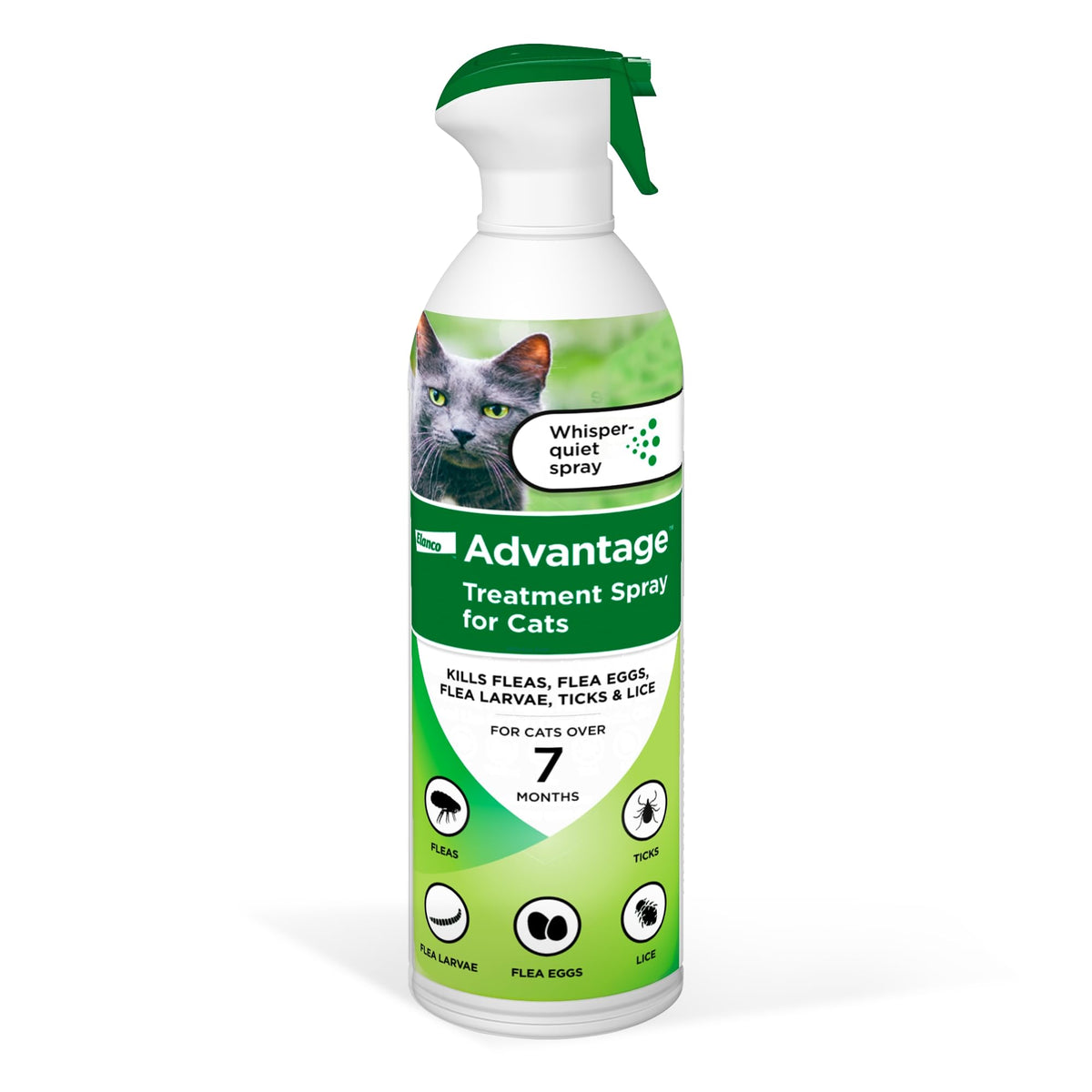 Premium imported Advantage Treatment Spray for Cats effectively kills fleas, ticks, and larvae. Available at Curat Cart.