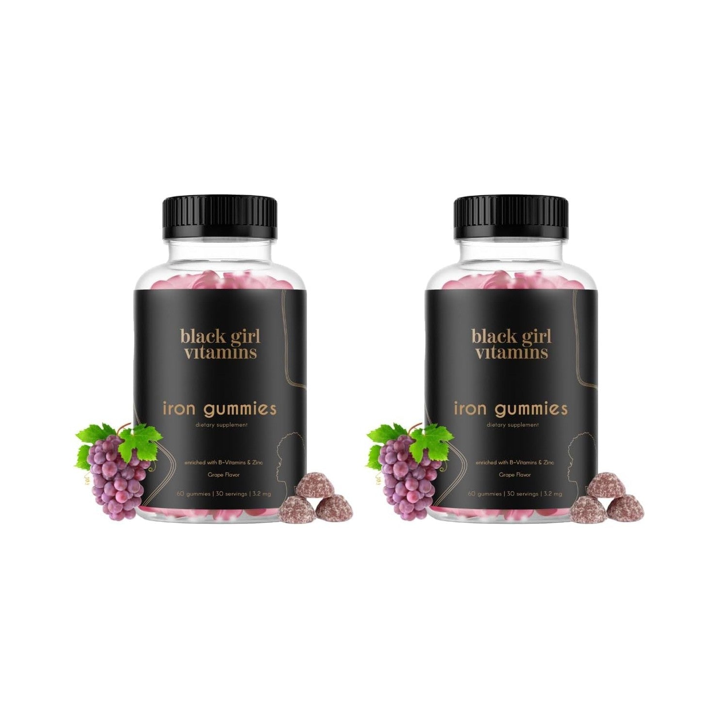 Black Girl Vitamins - Iron Gummies (20 mg), Supports Iron Deficiency & Anemia, Gluten-Free, Gelatin Free, Made in The USA (Grape, 60 Count) 30 Day Supply