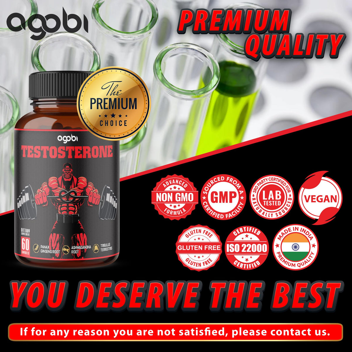 Premium imported agobi Testosterone Supplement for Men, featuring advanced formula, certified quality, and vegan ingredients. Available at Curat Cart.