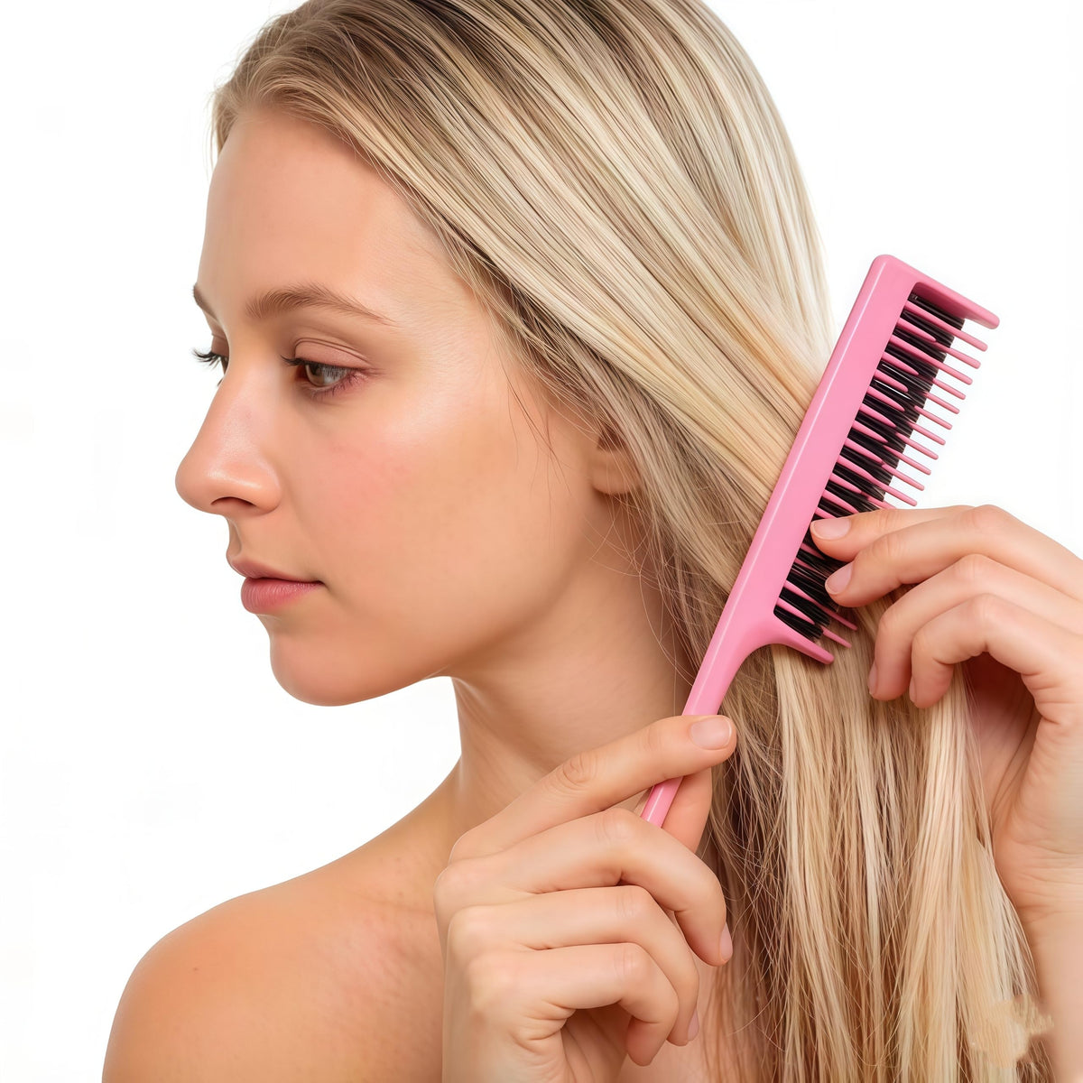 Aigee Hair Brush Set in pink, features 4 pieces for easy hairstyling. Verified by CuratCart for trust!