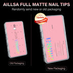 AILLSA Short Almond Nail Tips, 450PCS in a clear case. Available in authentic old or new packaging, perfect for DIY nail art.
