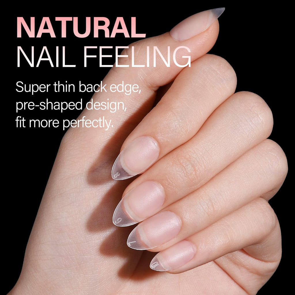 AILLSA Short Almond Nail Tips offer a super thin back edge and pre-shaped design for a perfect fit, with 450 pieces in original packaging.