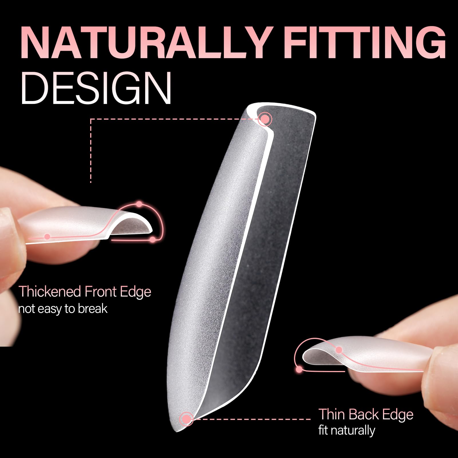 AILLSA Short Almond Nail Tips 450PCS offer a naturally fitting design with a thickened front for durability and a thin back for comfort.