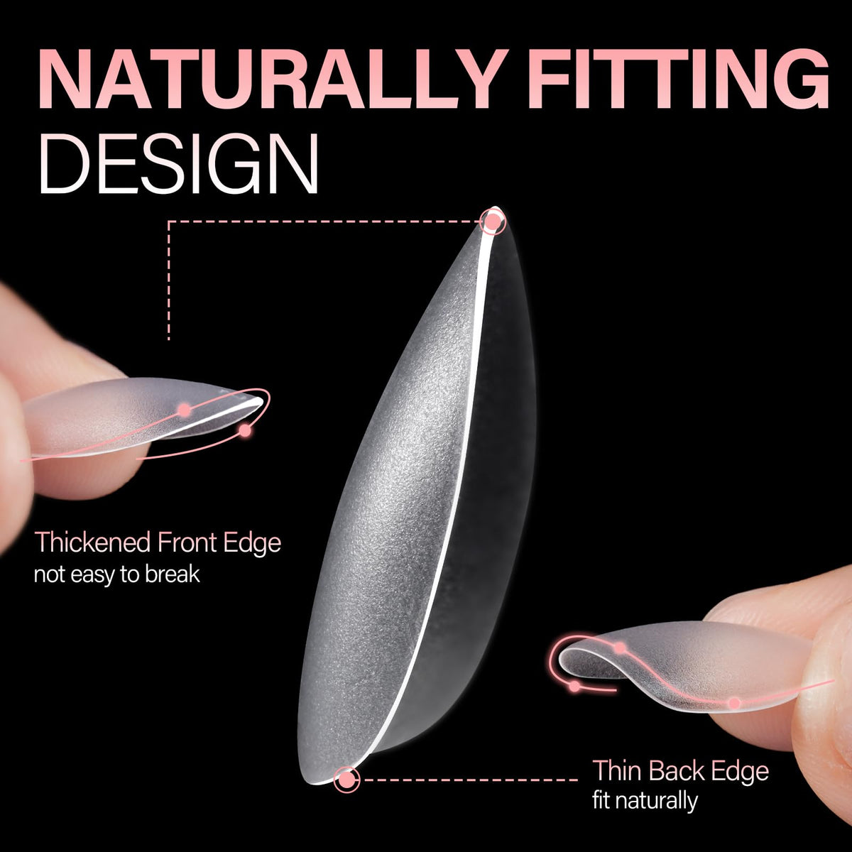 AILLSA 450PCS short almond nail tips feature a naturally fitting design with a thickened front edge for durability.