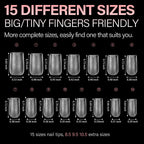 AILLSA Short Almond Nail Tips pack includes 450 tips in 15 sizes for a perfect fit, ideal for any nails. Original packaging.