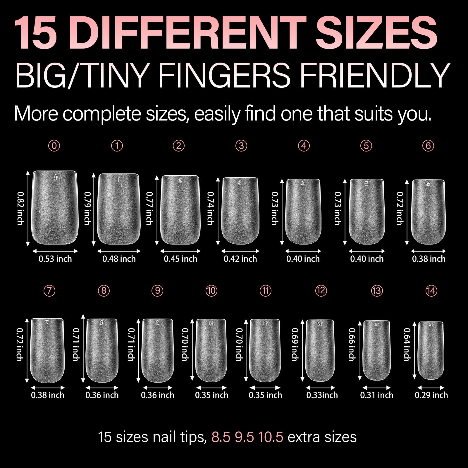 AILLSA Short Almond Nail Tips pack includes 450 tips in 15 sizes for a perfect fit, ideal for any nails. Original packaging.