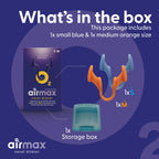Air Max Nasal Dilators in official packaging include 1 small blue and 1 medium orange dilator, plus a storage box from Curat Cart.