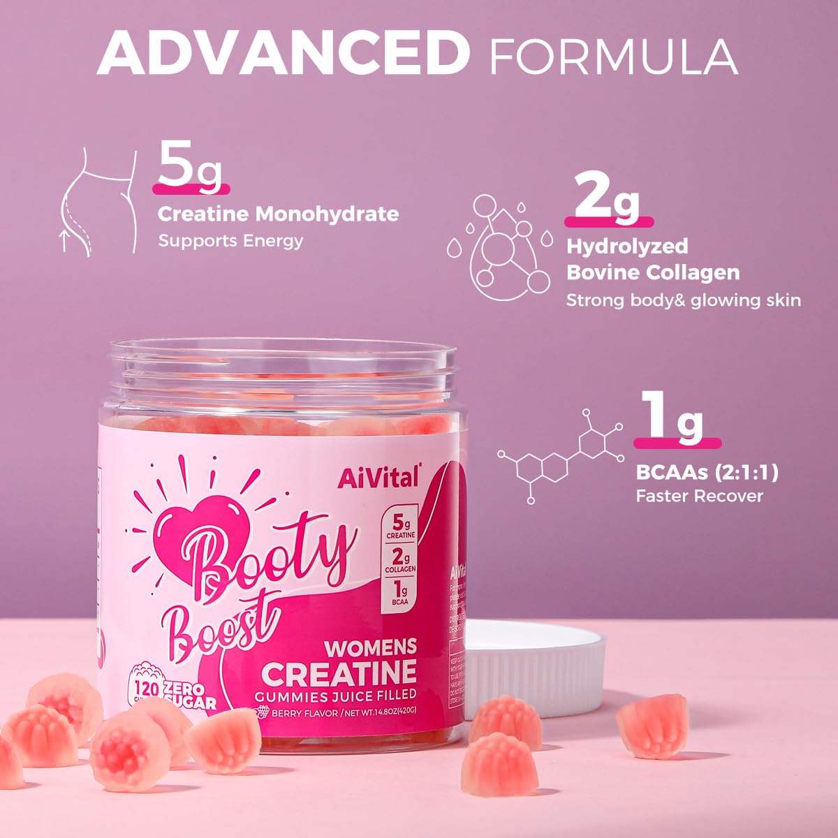 AiVital Creatine Gummies for Women in official packaging, featuring advanced formula for energy and recovery. Available at Curat Cart.