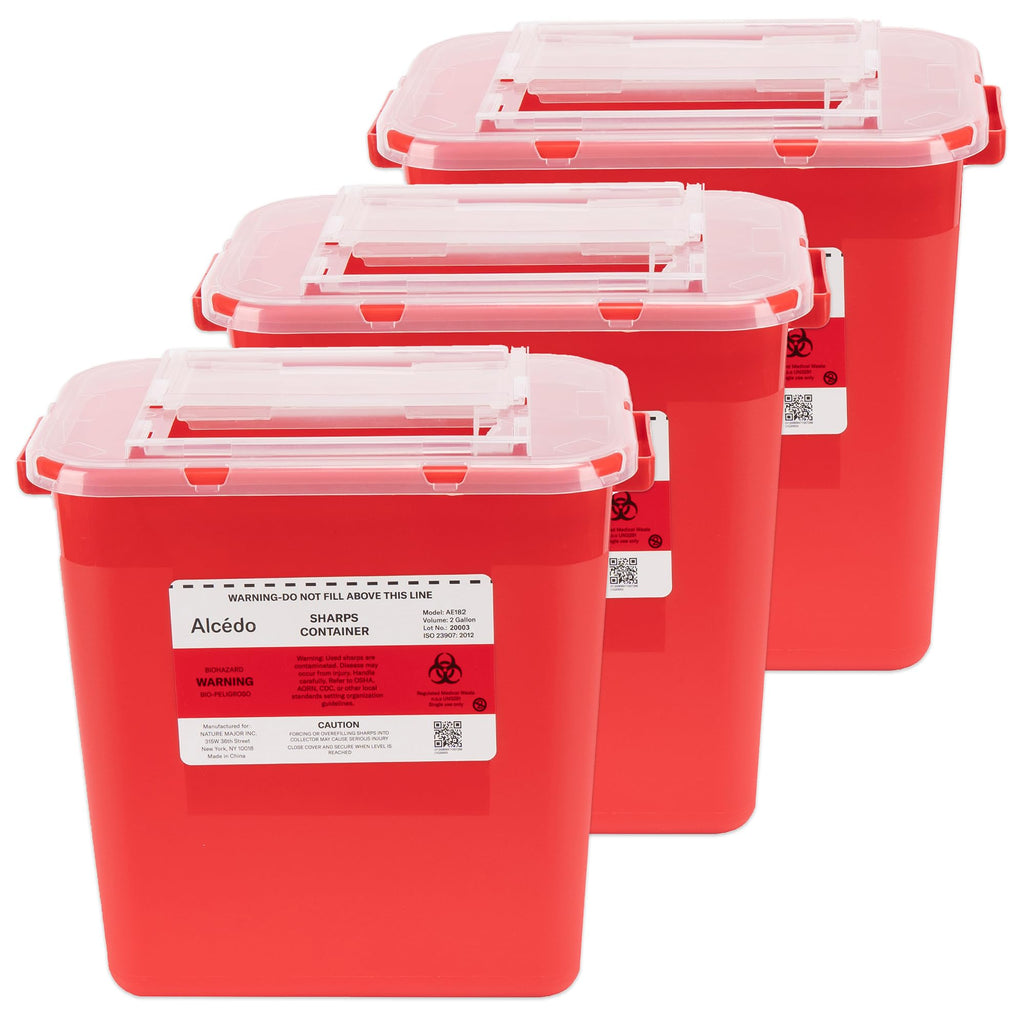 Premium imported Alcedo Sharps Containers ensure safe disposal of needles. Available at Curat Cart for healthcare needs.
